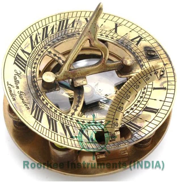 Thor Captain Brass West London Sundial Compass with Hardwood Wooden Box CHCOM610