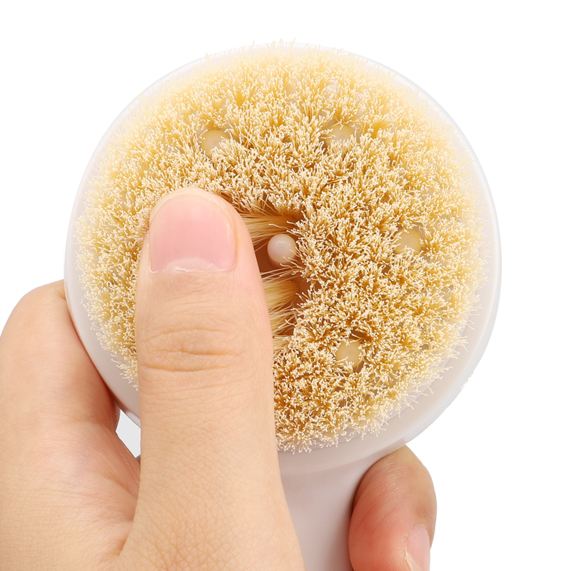 Round Scrubber Exfoliator Natural Bath Shower Massage Brush for Cellulite Custom Logo Wooden Dry Body Brush with Long Handle