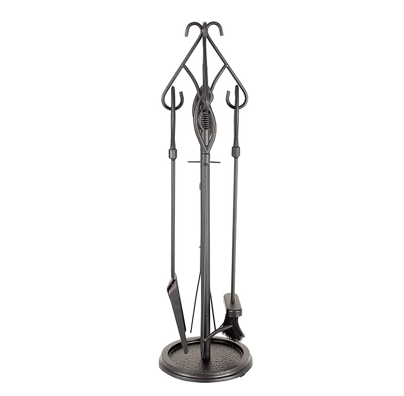 Round Black Metal Wire Lizhao Fireplace Tool Set With 4 Different Tools Indoor Home Use