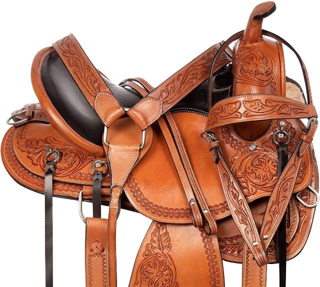 Седло для лошади GAITED Tree Premium Western Leather Trail Endurance, светло-каштановый цвет.