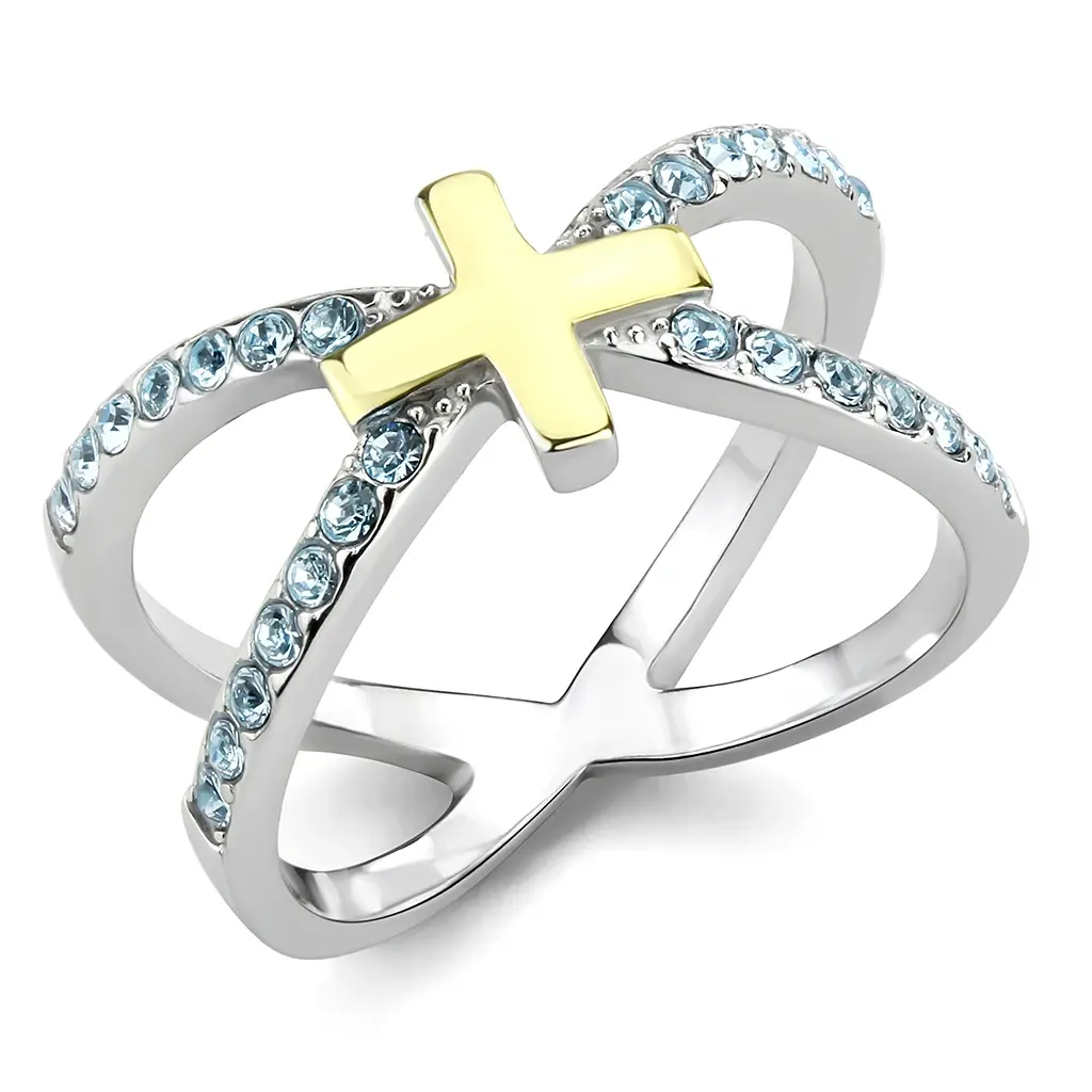 Stainless Steel Gold Plated X Ring Simulated CZ Cross Promise Statement Wedding Anniversary Ring for Women jewelry
