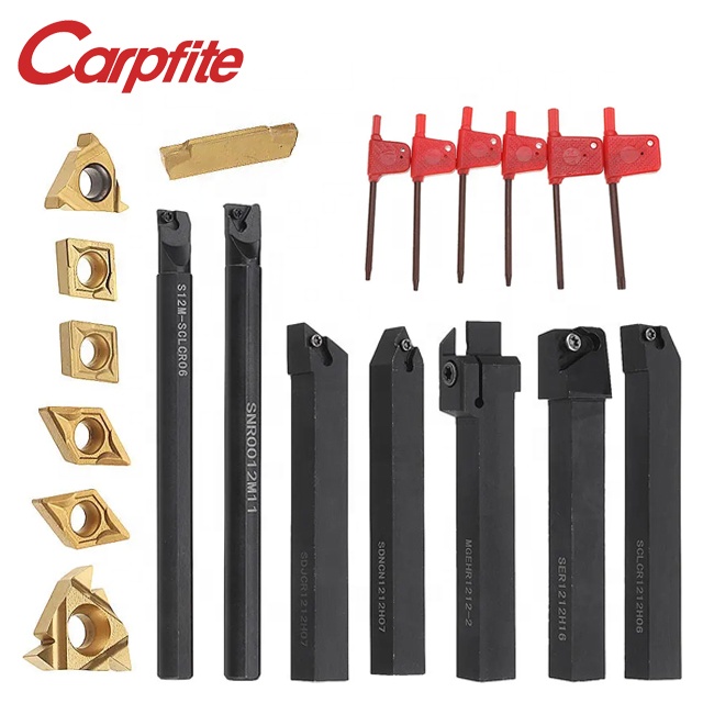 7pcs 12mm Shank Lathe Boring Bar Turning Tool Holders Set With 7pcs Carbide Inserts and Wrenches