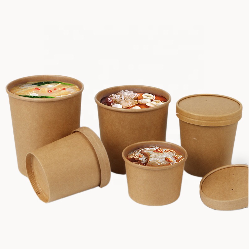 Одноразовые крафт-бумаги суповая Для Изготовления Бумажных мисок 8oz бумажная суповая чашка микроволновая печь миска упаковка биоразлагаемый бумажный Салатница