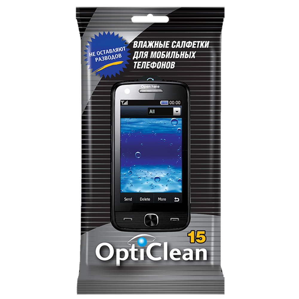 Влажные салфетки для мобильных телефонов, 15 шт. OptiClean