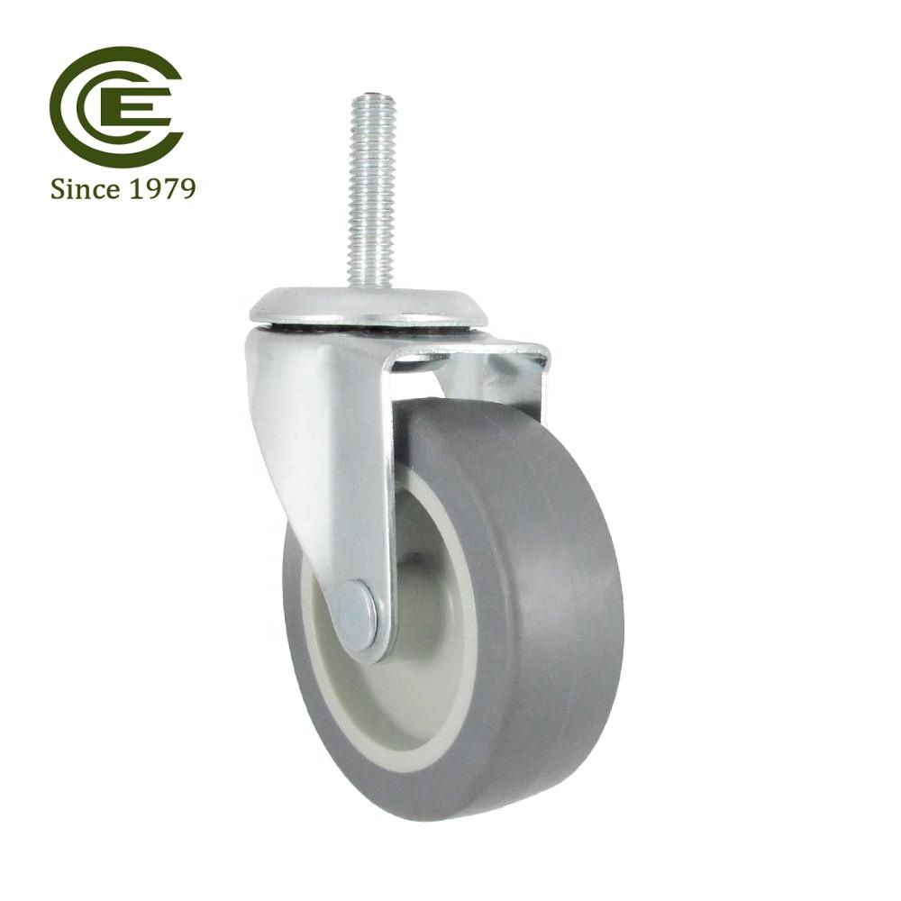 CCE Caster 3 Inch Swivel Threaded Stem Casters Rubber Wheels
