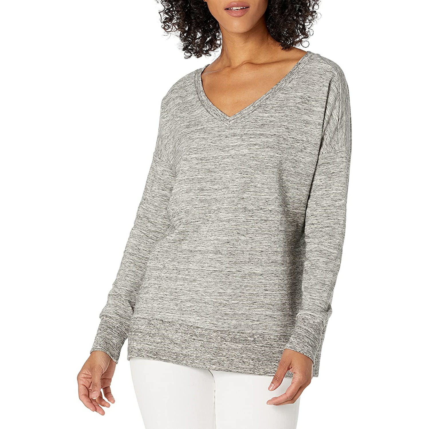 heavy fleece oversized drop shoulder blank pullover womens deep V neck sweatshirts