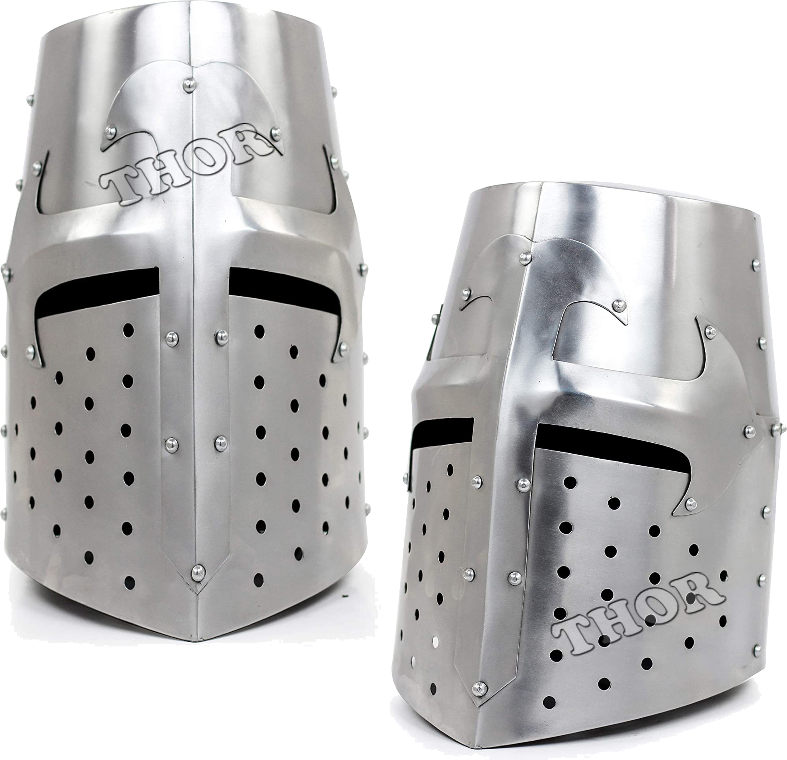 Medieval Armor Templar Crusader Knight Armor Helmet Silver Polished W/ Leather Liner