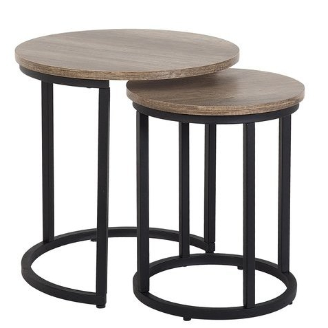 Industrial Restic Wooden Round Top And Iron Nest of 2 Tables Dark Black Finish