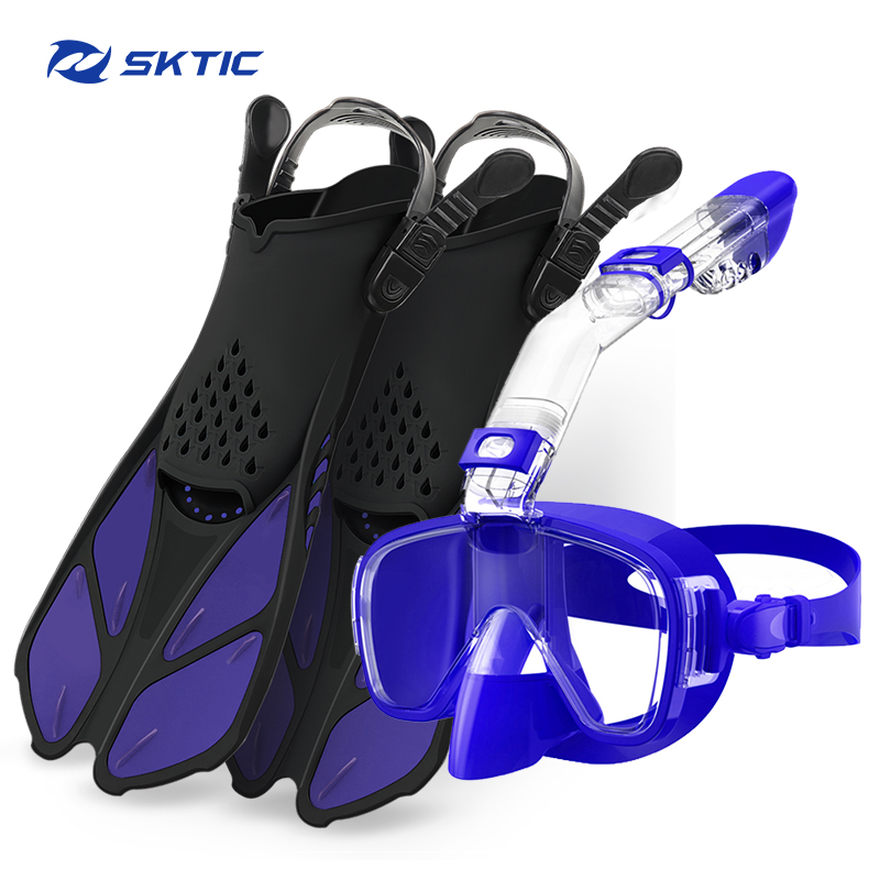 SKTIC Professional Scuba Diving Mask Diving Fins Snorkel set Freediving Equipment Swimming diving scuba Combo Kits with fins