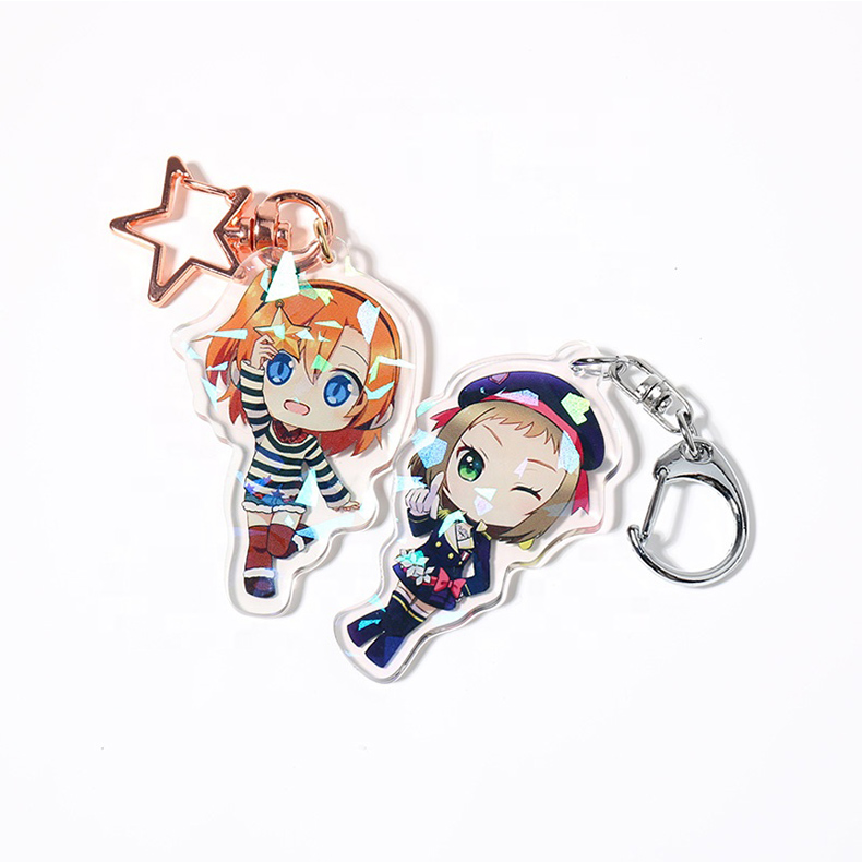 Vograce Maker Custom Two Sided Printed Shape Clear Hologram Acrylic Keyring Charms Key Chain Acrylic Keychain