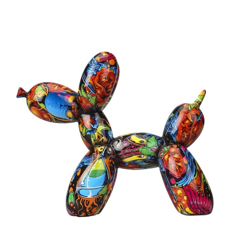 Jeff Koons Resin Crafts Graffiti Balloon Dog Statue Colorful Decal Art Dog Sculpture Home Decoration