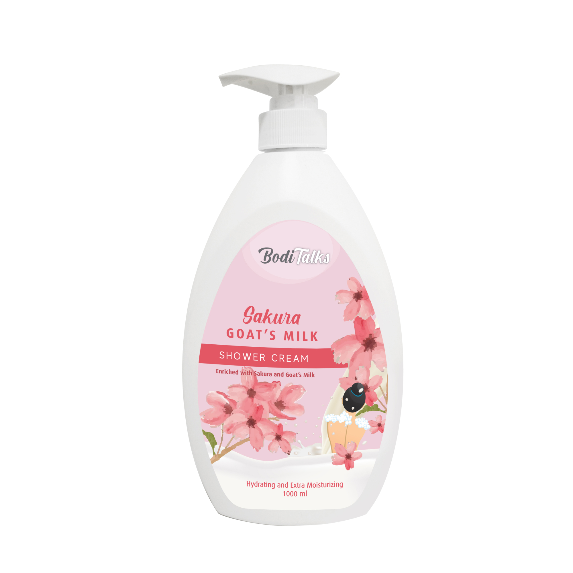 Most Favorited Sakura Goat's Milk Shower Cream BODITALKS All Age 1L Bath Shampoo