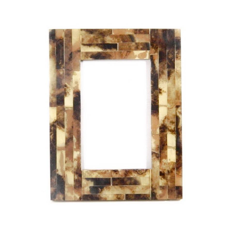 Classic Look Tabletop Glass Finish Picture Mirror Frame In Brown Color With Black Touch