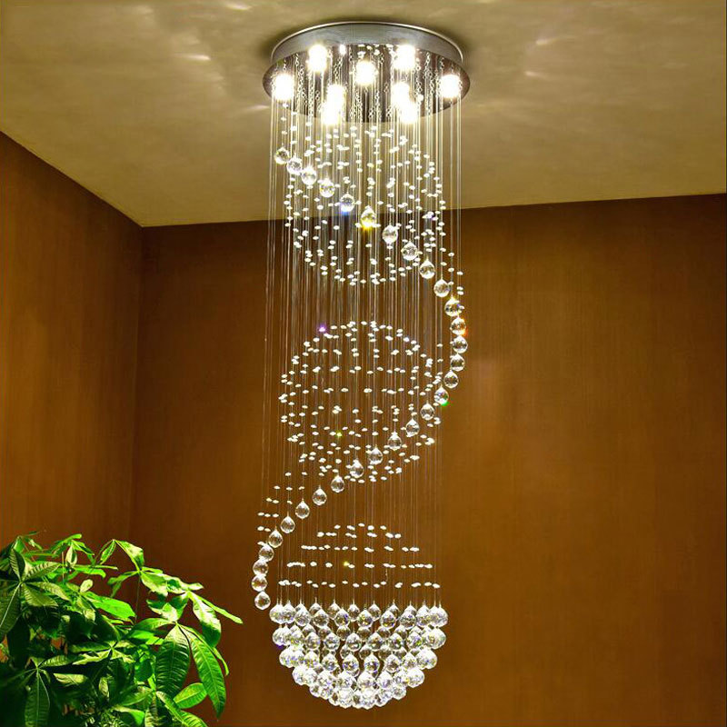 Crystal K9 Rain Drop Chandeliers, Modern Luxury High Ceiling Decorative LED, Stair Pendant Lights