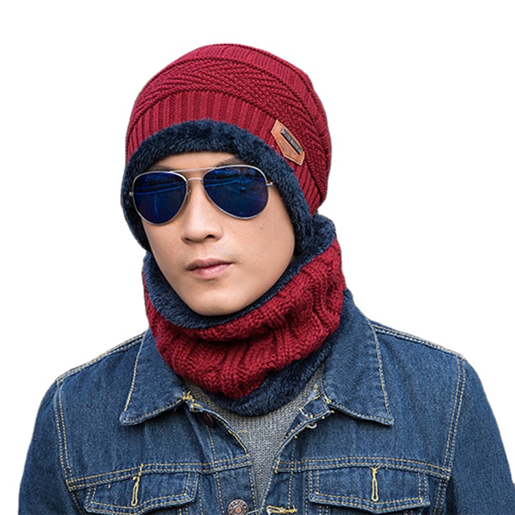 Fashion Custom Warm Hats Scarf Caps and Oem Knitted Man Beanie Hat Set for Winter