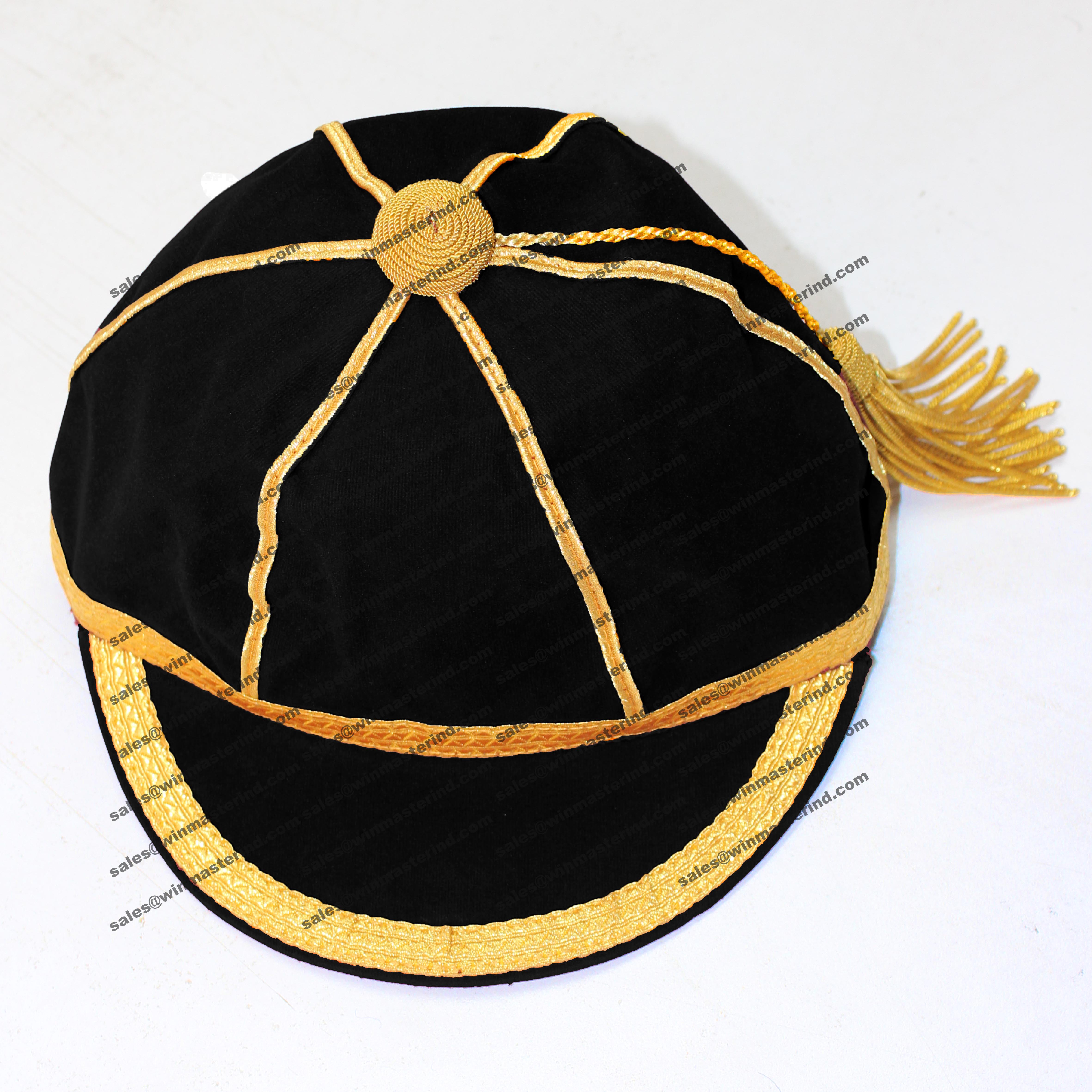 Custom Baggy Cricket Caps, honours caps Black with Gold braid and tassel, Traditional woolen caps
