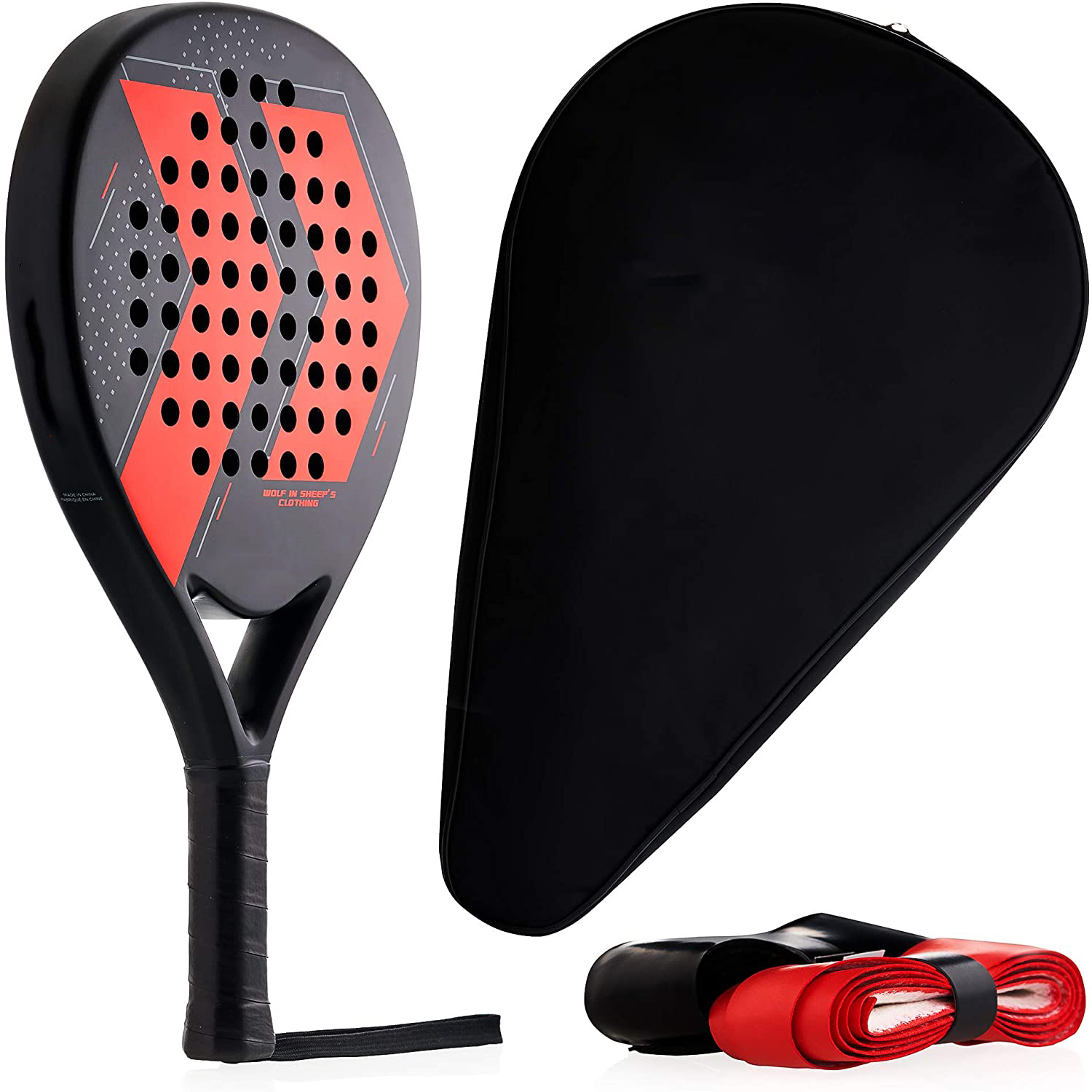 Padel Racket with Carry Bag by TRQSONS, 3K Carbon Fiber Faces, Carbon Fiber Frame and Black Soft EVA Core