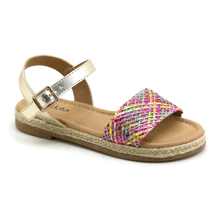 Gold with Colorful Weave strap kids Designs New Fashion Children Flats Espadrille Sandals