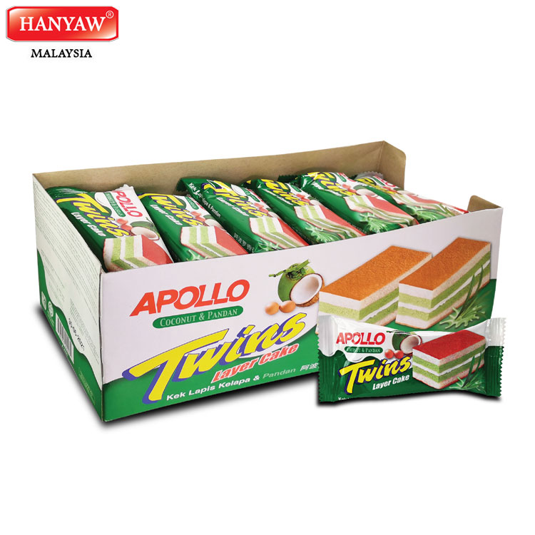 [Малайзия] Быстрая доставка + Halal Сертифицированный Apollo Twins Layer торт кокос и Pandan 2020 (18 г x 24 шт. x 12 коробок/картонная коробка)