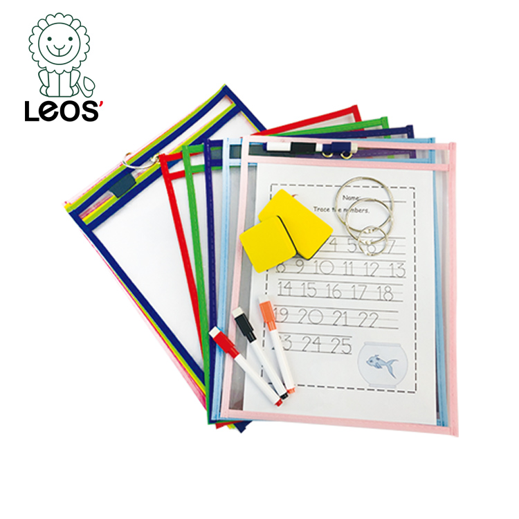 PVC/Cloth/Non Woven Fabric Edge Dry Erase Pockets Sleeves for Home school Teacher Tools