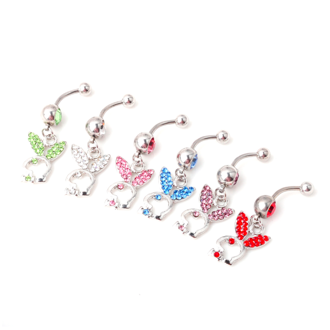 Jewelrox родий 316L булавки с украшением в виде кристаллов с кроликом Банни; Живота кольцо для пупка танцевальный