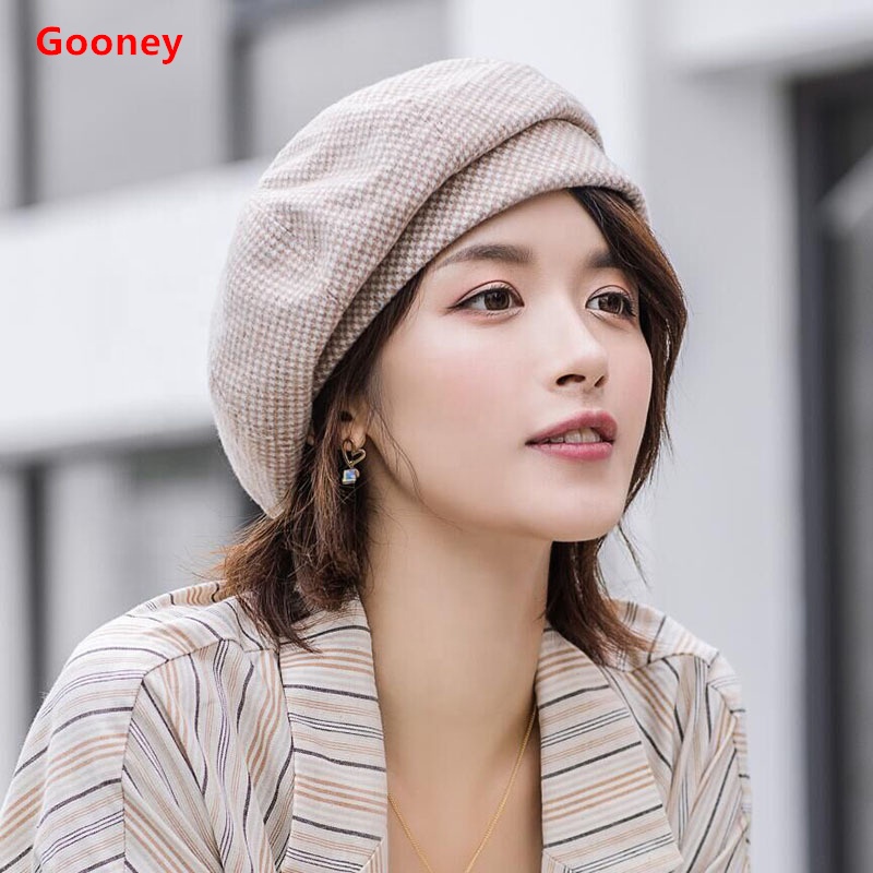 2021 hot sale fashion french british style plaid women's beret female elegant ladies wool hats woman painter hat for women