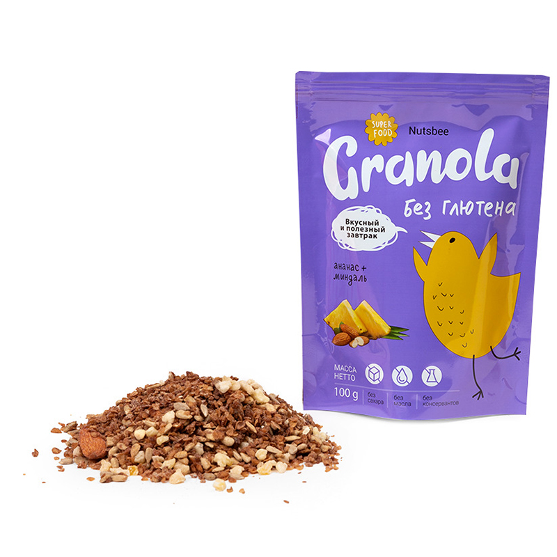 Здоровые Безглютеновые/безсахаристые хлопья Muesli, гранола, гречневая пшеница, ананас, миндаль держит ваш живот наполненным в течение длительного времени без сахара