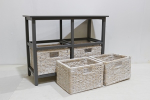 Gabinete de madera gris de 2 niveles tejido a mano sostenible con 4 cestas de jacinto de agua para sala de estar - Product Image 4