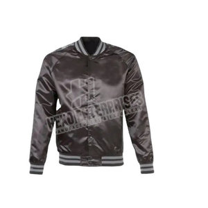 Chaqueta Bomber Negra de Satén de Alta Calidad para Hombre, Cuello Alto, Invierno, Estilo Casual Personalizado, Técnica de Teñido Liso - Product Image 1