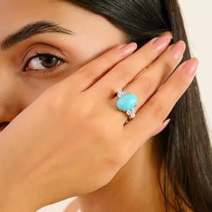 Best Selling Products 100% Natural <b>Turquoise</b> & American Diamond Birthstone <b>Ring</b> Pure 925 Sterling Silver Fine Jewelry For Women - Product Image 2