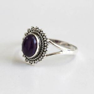 Anillo de piedras preciosas de amatista de corte ovalado clásico de Plata de Ley 925 para Aniversario de compromiso de boda o regalo de fiesta - Product Image 2