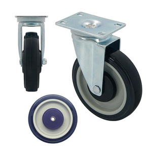 Roue en polyuréthane 100x100mm, type plat, roulement à billes, plaque galvanisée, sans frein, durable pour machine industrielle - Product Image 1