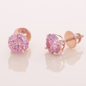 IGI Certified Lab Grown Pink Diamond Solitaire Stud <b>Earrings</b> 9KT <b>Gold</b> Plated Classic Geometric Round Cut Wedding - Product Image 2