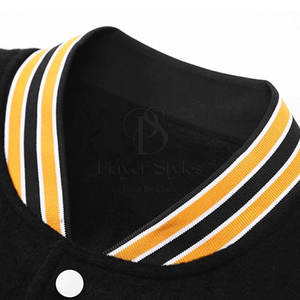 Unisex XL Wool Jacket High Quality Super Winter Stand Hooded Player Styles Unique Design Letterman Canvas Men's <b>Black</b> Jackets - Product Image 4