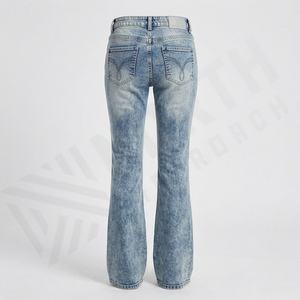 Jeans crayon en denim pour femmes sur mesure, taille basse, coutures apparentes, lavage de qualité supérieure, pantalon droit, mode féminine, pantalon tendance - Product Image 2