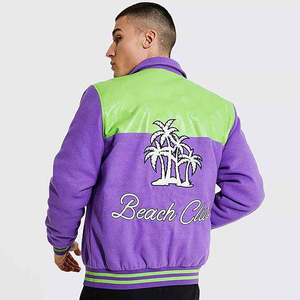 Qualité supérieure Letterman Baseball School College Bomber Varsity Jacket Veste violette à manches en cuir véritable violet - Product Image 2