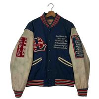 Lévis Rouge Tab Varsity Veste Vintage Brodé Baseball Letterman Manteau Bleu Marine Crème Manches Rétro Streetwear