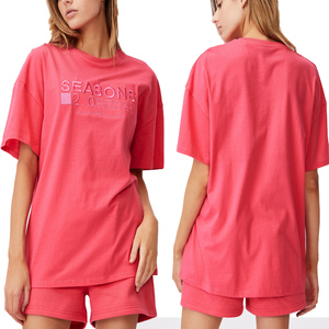 เสื้อยืดคอกลมแขนสั้นสำหรับผู้หญิง,เสื้อยืดคอกลมแขนสั้นผ้าฝ้าย100% สีพื้นพิมพ์โลโก้แบบกำหนดเอง - Product Image 5