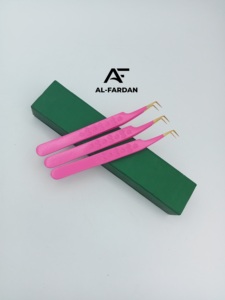 Pinzas de extensión de pestañas de 90 grados con estampado de corazón, acero inoxidable sólido con punta dorada y logotipo láser - Product Image 6