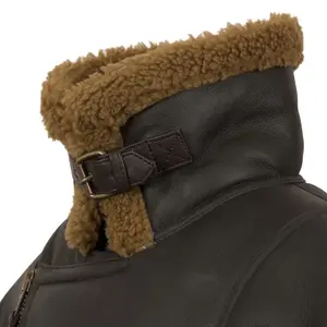 Chaqueta de piloto de piel de oveja marrón óxido para hombre, chaqueta voladora de piel de oveja antigua - Product Image 4