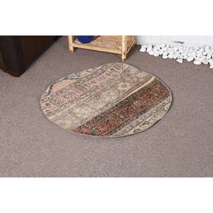 Vintage Beige <b>Brown</b> <b>Wool</b> Patchwork Rug Large Area 2,9 X 2,9 ft Handmade Rectangle Hallway Made Bamboo Silk Polyester Latex - Product Image 3