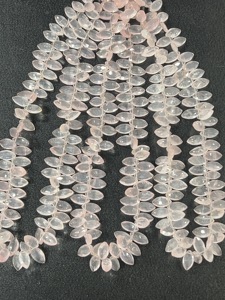Cuentas de Briolette con forma de marquesa facetadas de cuarzo rosa natural AAA Tamaño de moda de lujo 7x14mm aprox. 17 pulgadas hebra - Product Image 2