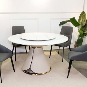 Modern Extendable <b>Dining</b> <b>Table</b> with Stone Top and Leather-Legs GAK-T133 - Product Image 3