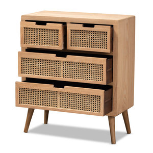 Alieen Armoire portable moderne du milieu du siècle Armoire de rangement à 4 tiroirs avec bois et rotin - Product Image 1