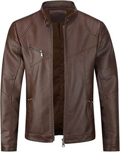 Veste en cuir pour hommes avec col montant couleur unie et logo avant Meilleure veste pour l'hiver - Product Image 1