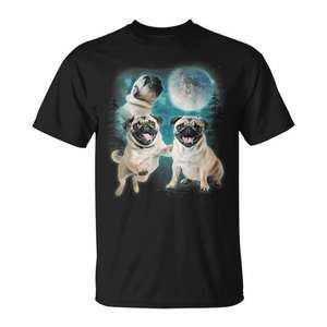 Camiseta con diseño de tres Pug Howl At Moon Space, diseño para amantes de los perros, color negro, unisex, talla para adultos - Product Image 1