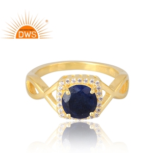 Anillo de piedras preciosas de lapislázuli natural chapado en oro de 18 quilates de Plata de Ley 925 de última venta, fabricante de joyería fina Demi - Product Image 3