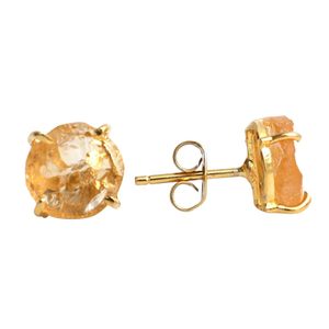 Gold Plated <b>Sterling</b> <b>Silver</b> <b>Stud</b> Earrings with 8-10mm Citrine Raw Gems Birthstone Rough Gemstone Jewellery - Product Image 2