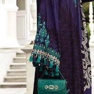 Haute qualité 1/2 brodé pakistanais dames 3 pièces non cousu soie costume élégant lin chemise Dupatta pantalon pour les fêtes - Product Image 5