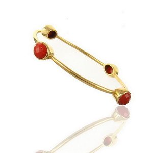Pulsera de piedras preciosas hecha a mano con gemas redondas de piedras preciosas naranjas, pulsera informal y deportiva chapada en oro para mujer - Product Image 1